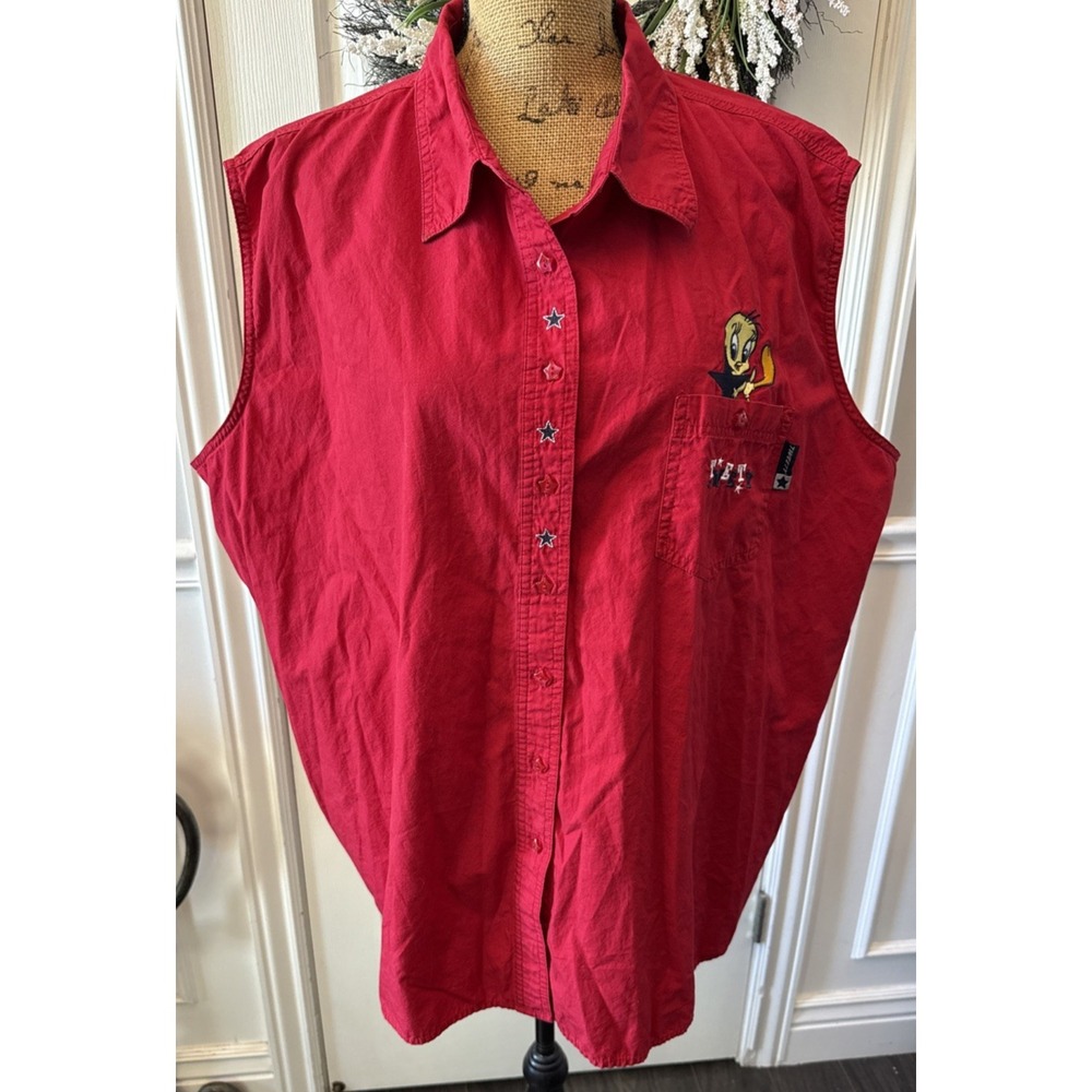 Looney Tunes Red Embroidered Tweety Bird Sleeveless Top- Women's Size 26W / 28W